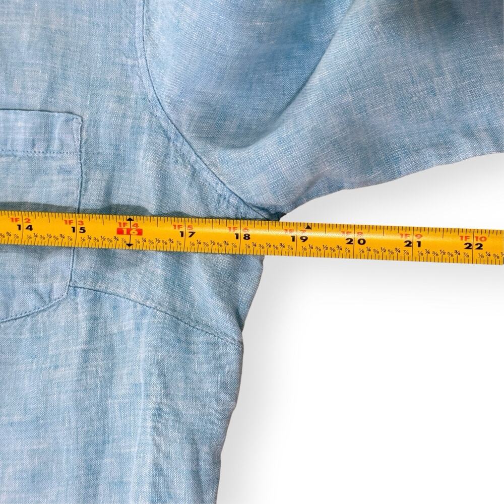 Talbots 100% Linen Button Front Shirt Small Turquoise Blue Long Roll Tab Sleeve - Picture 6 of 8
